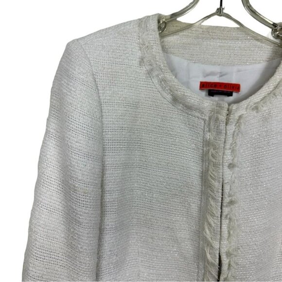 Alice + Olivia White Textured Boucle Tweed Jacket - Picture 6 of 16